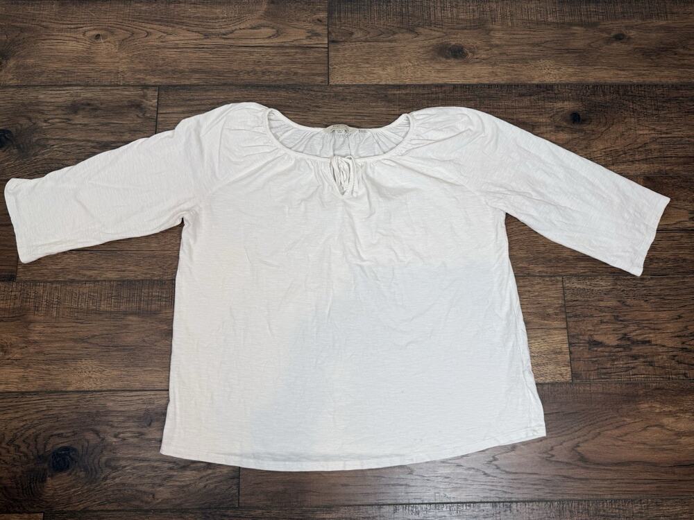 People Tree Organic Cotton White Boho Peasant Lightweight Top T-Shirt Sz 10